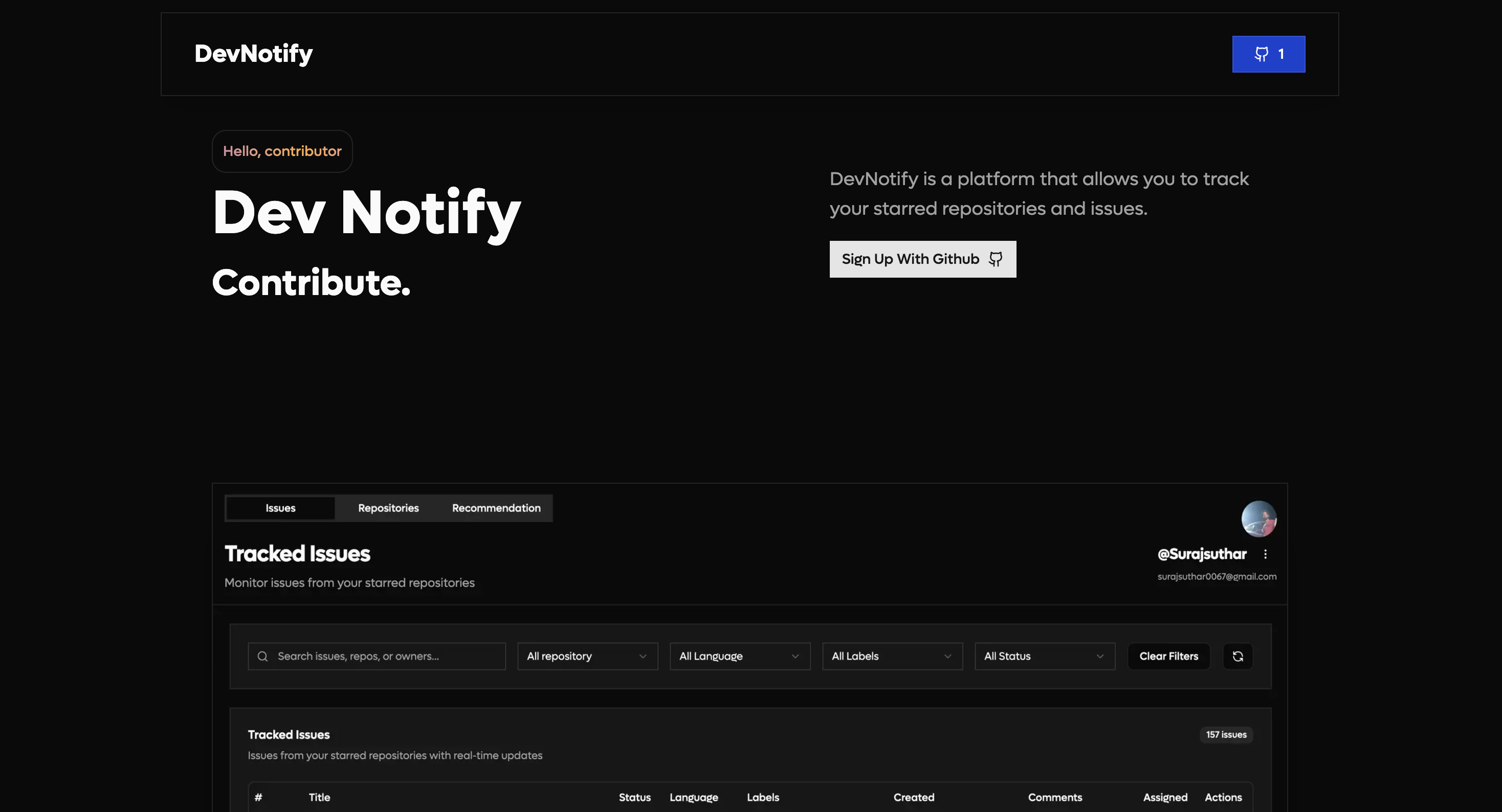 Show HN: DevNotify – Track Your Starred GitHub Repos and Issues (Open Source)